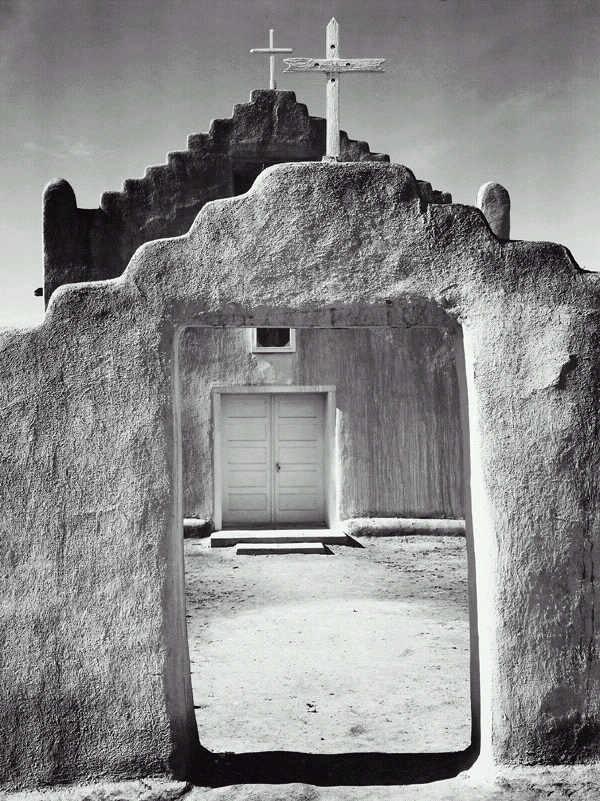 "Church, Taos Pueblo"  By Ansel Adams, New Mexico, 1942  National Archives and Records Administration, Records of the National Park Service